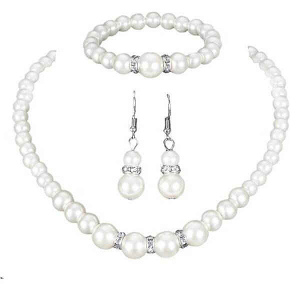 3 Pcs Pearl Necklace Bracelet Earrings Set for Women Pearl Jewelry Set - Picture 1 of 7